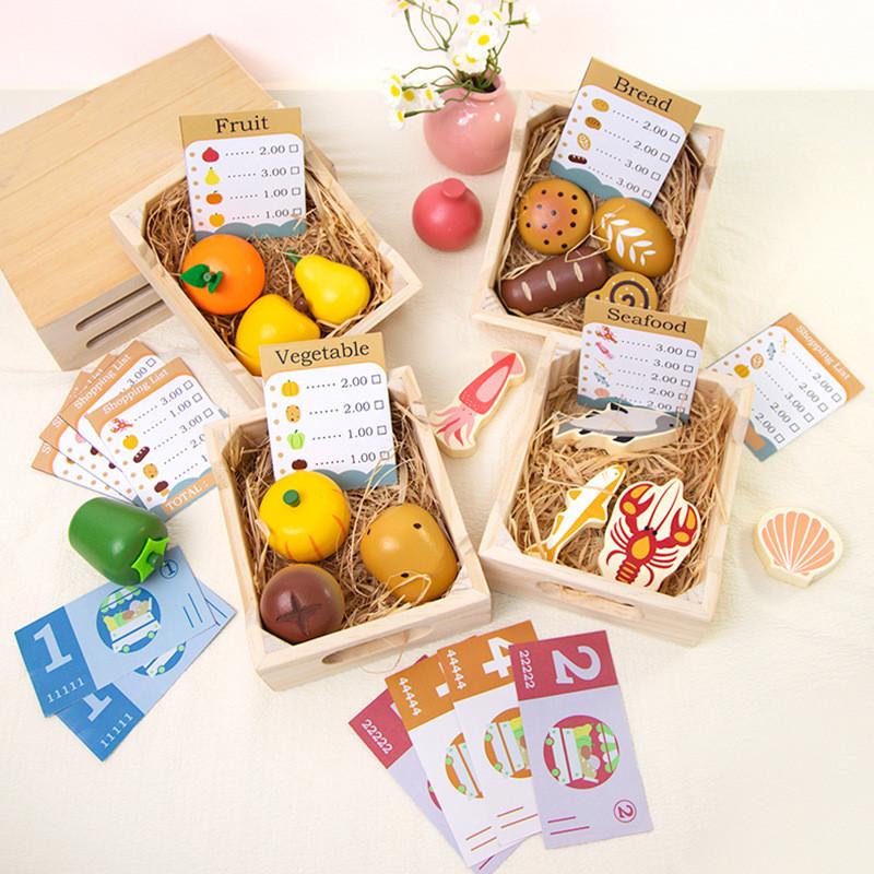 Toy Kitchen Kids Set With Wooden Fruits Vegetables Bread For Role Playing Fun