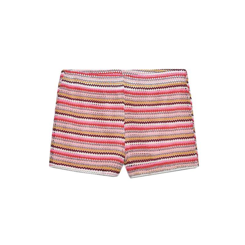 Crochet Minimalist Comfortable Short Sleeve Polo Shirt 1131809 Stripes Girly Style Casual Shorts 1131810