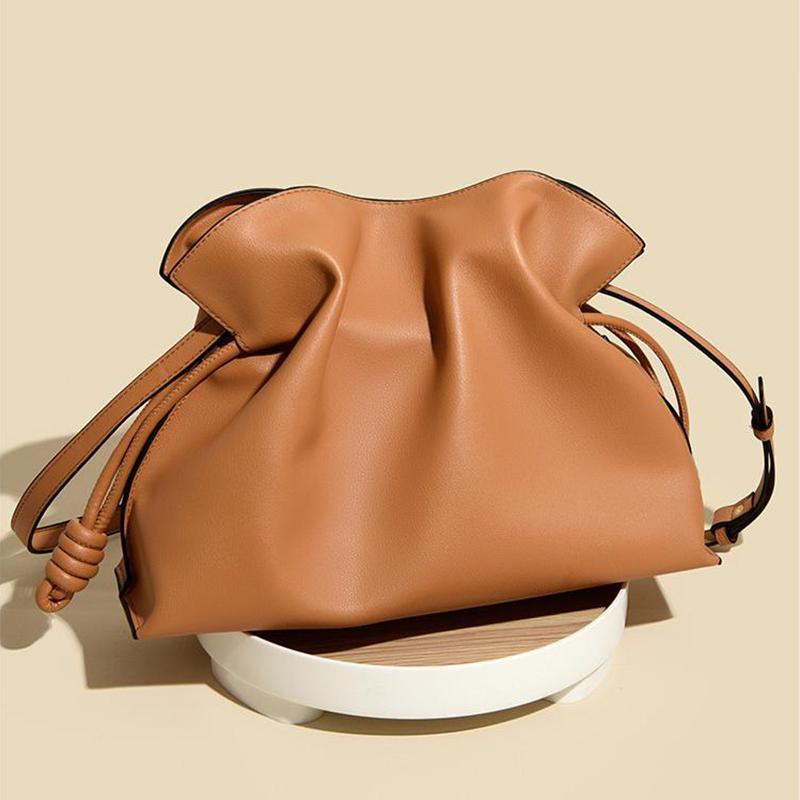 New Luxury Brand Drawstring Handbag Orange High-end Soft High Quality Messenger Bag Exquisite Smooth Shiny Black Shoulder Bag