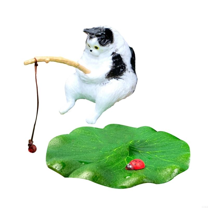 62KD Creative Cats and Ladybird Leaf Resins Sculpture for Unique Fishtank Ornaments