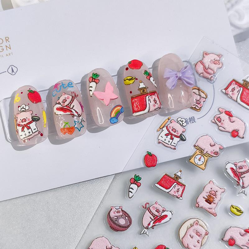 

Ferro Embossed Little Pig Cartoon Nail Stickers TS-1920