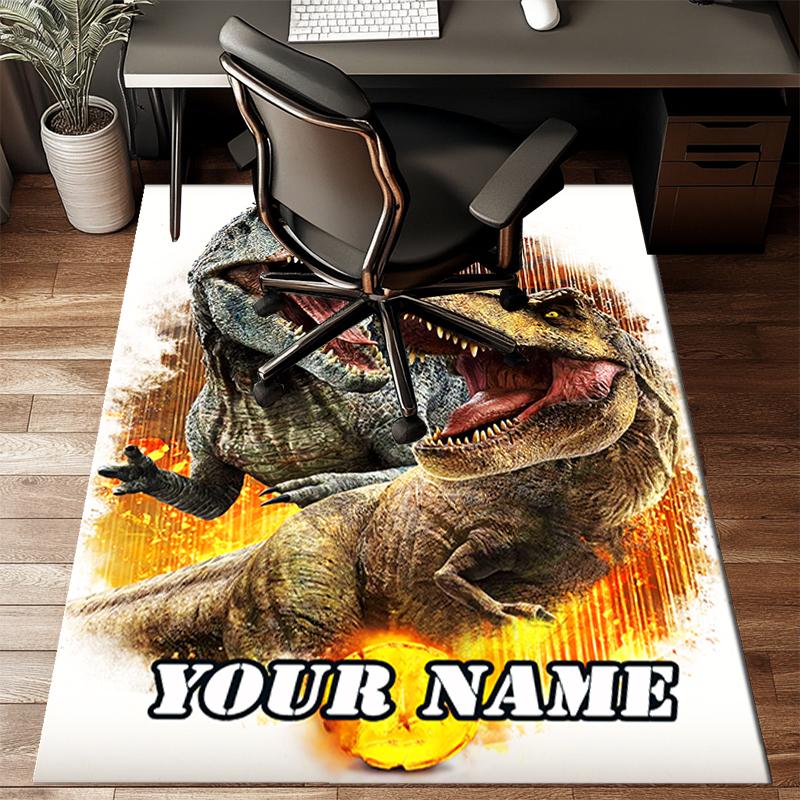 1PC Custom Name Dinosaur Adventure: Fire Fury Theme Floor Mat Ideal for Living Room, Game Rooms, Office, Bedroom,Floor Mat Playful Design