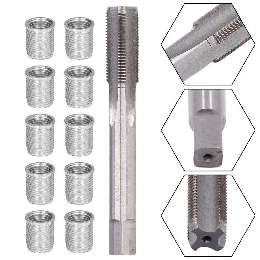 10 Stück Gewindeloch-Reparaturwerkzeuge Metall M10 X 1,0 Muttern und 1 Stück X1,0 Gewindebohrer zur Wiederherstellung beschädigter Gewinde Reparaturwerkzeuge Bohrer