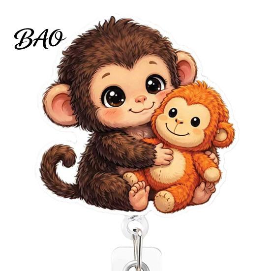 Decorative Badge Holder for Lanyards Retractable Holder, Cute Monkey Pattern Print 360 Degree Rotating Work Card Clip, Acrylic Telescopic Easy-pull