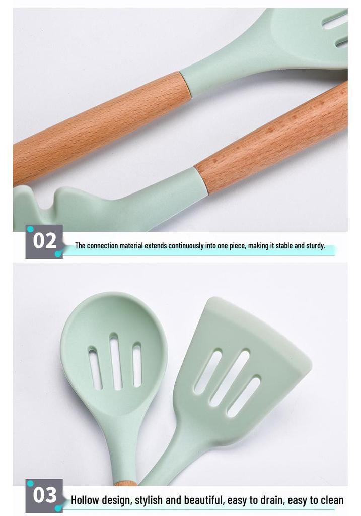 Creative Non-stick Silicone Cookware Set with Wooden Handles
