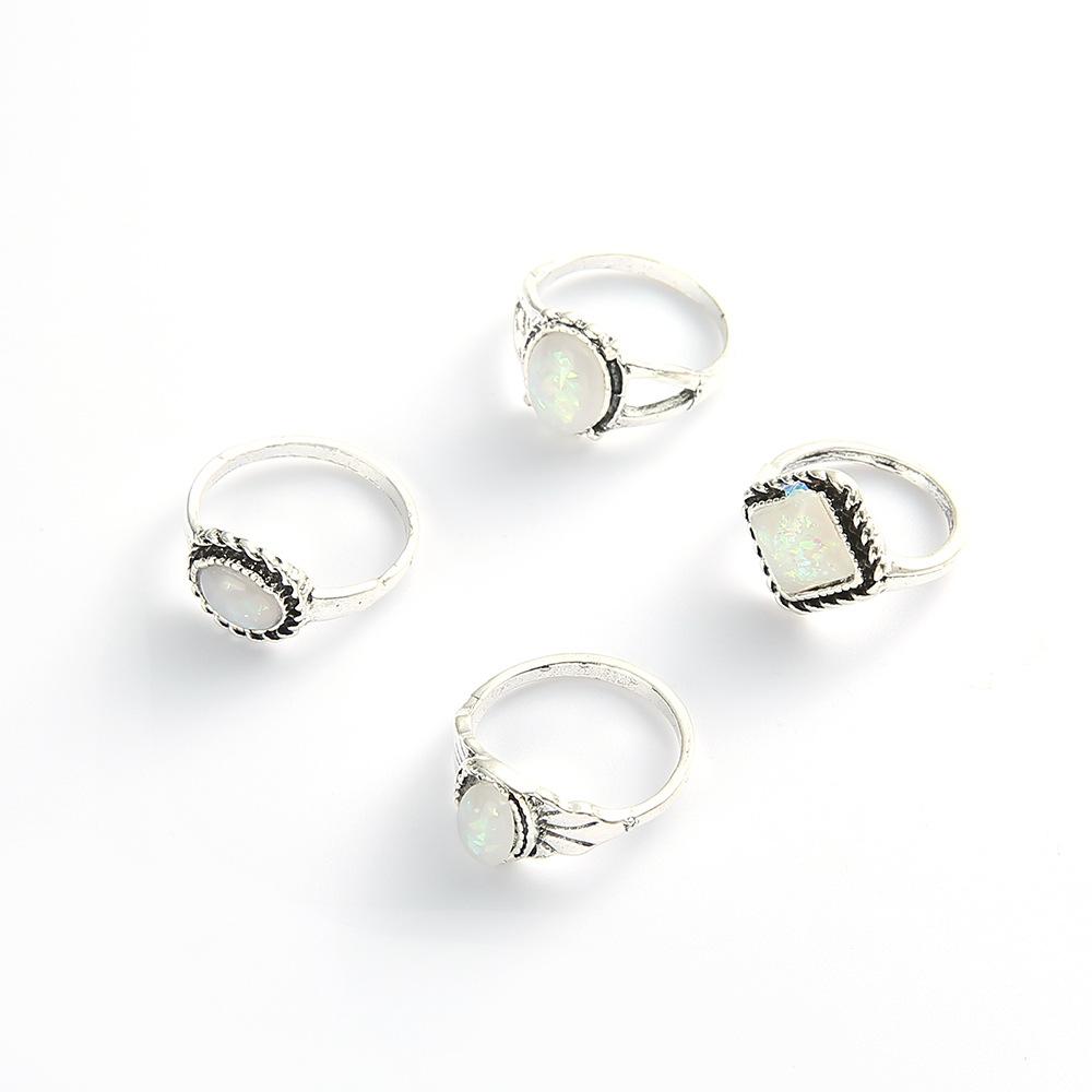 Vintage Antik Silber Farbe Ringe Sets Bunte Opal Kristall Stein Schnitzen für Frauen Männer Böhmischen Schmuck Anillos