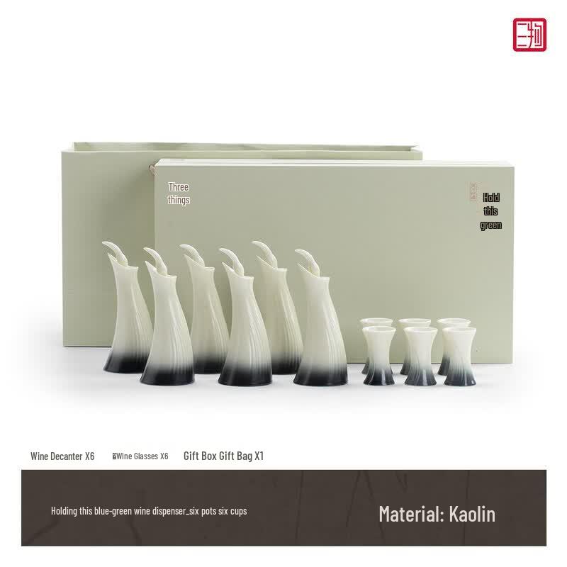 Cyan-Green Ceramic Baijiu Decanter Set