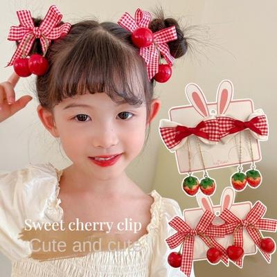 1pair Barrettes Headwear Side Bangs Clip Cloth Bow Bow Hairpins Cute Strawberry Side Hairpins  Girls