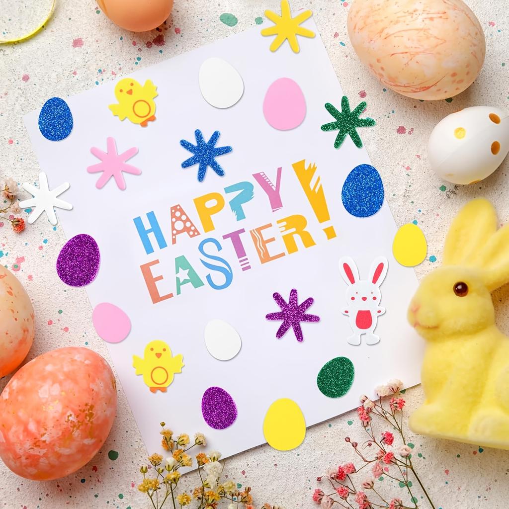 120pcs Easter Bunny and Chicken Egg Shaped 3D Stickers Cartoon Pattern Self-adhesive Single Use Spring Season Party Decoration