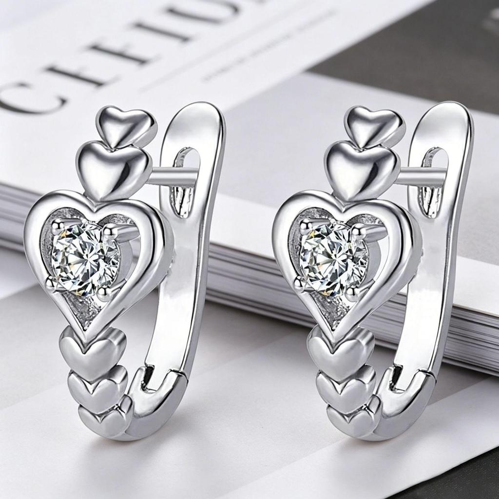 Elegant Sweet Heart Hollow-Out Zircon Earrings for Women