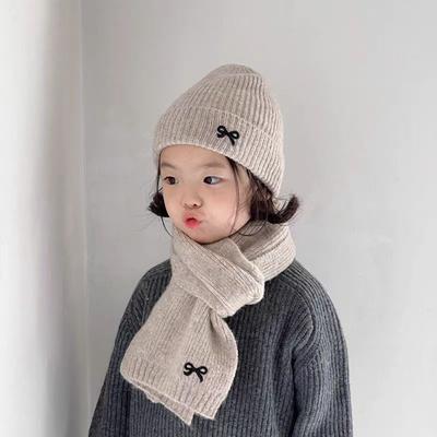 Warm Pullover Cap Bow Embroidery Ear Protection Hat New Neck Warmer  For 2-8Y