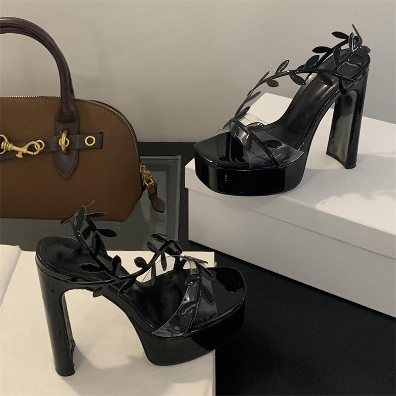 

2025 Новые летние модные ПВХ прозрачные сандалии женские на платформе с квадратным носком на высоком каблуке обувь для ночного клуба 35 чёрный