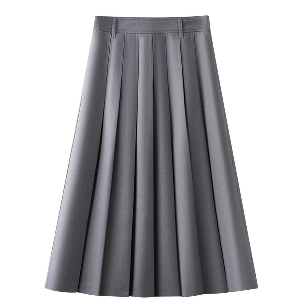 Women's High-Waisted A-Line Pleated Skirt - Spring 2025 Collection, Elegant Medium-Long Length