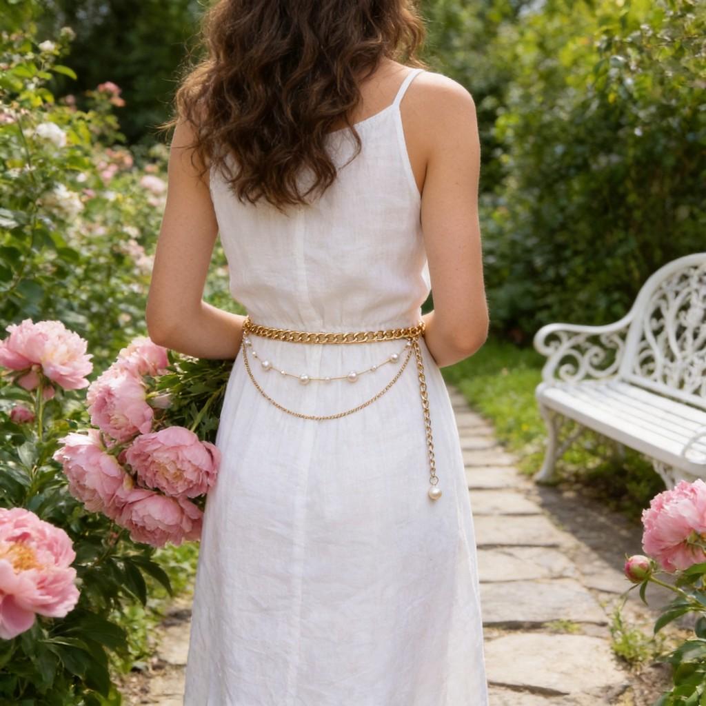 Vintage European Body Chain With Pearl Multilayer Design For Casual Summer Wear