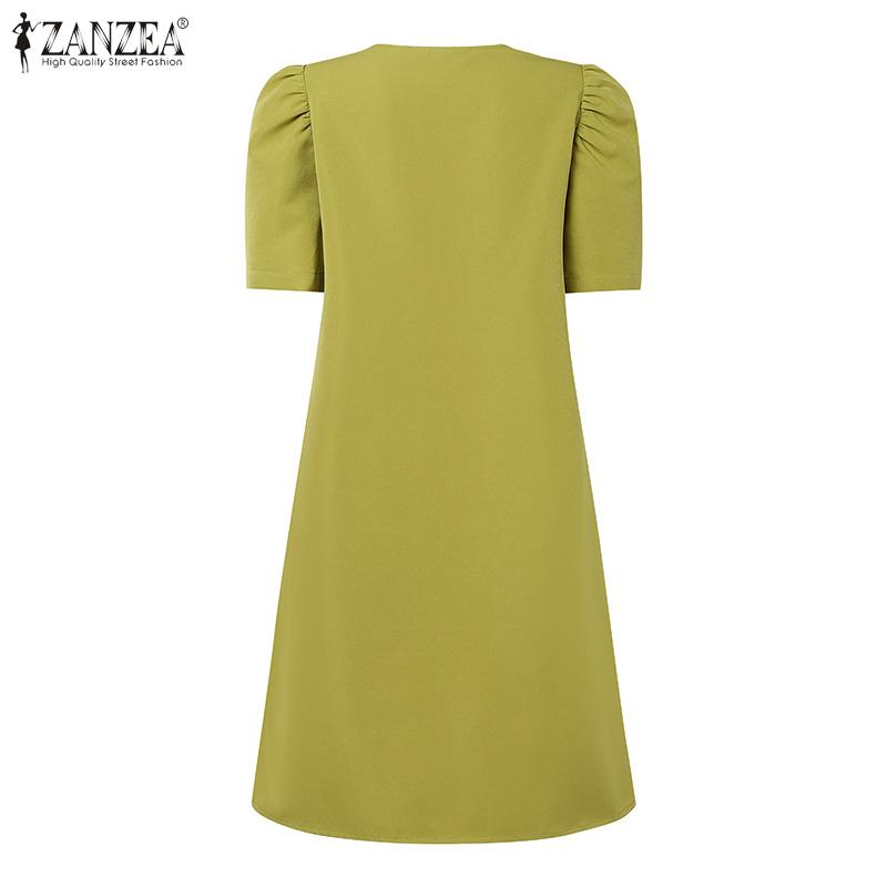 ZANZEA Abito estivo casual da donna con scollo a V e maniche corte, tinta unita
