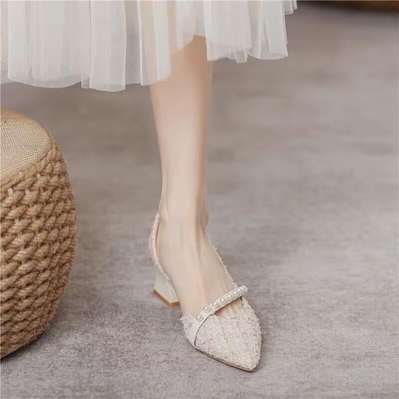 New Pointed Thick Heel Rhinestone Decoration Fashion Women's Shoes Comfortable Wear-resistant Elegant Casual Party High Heels