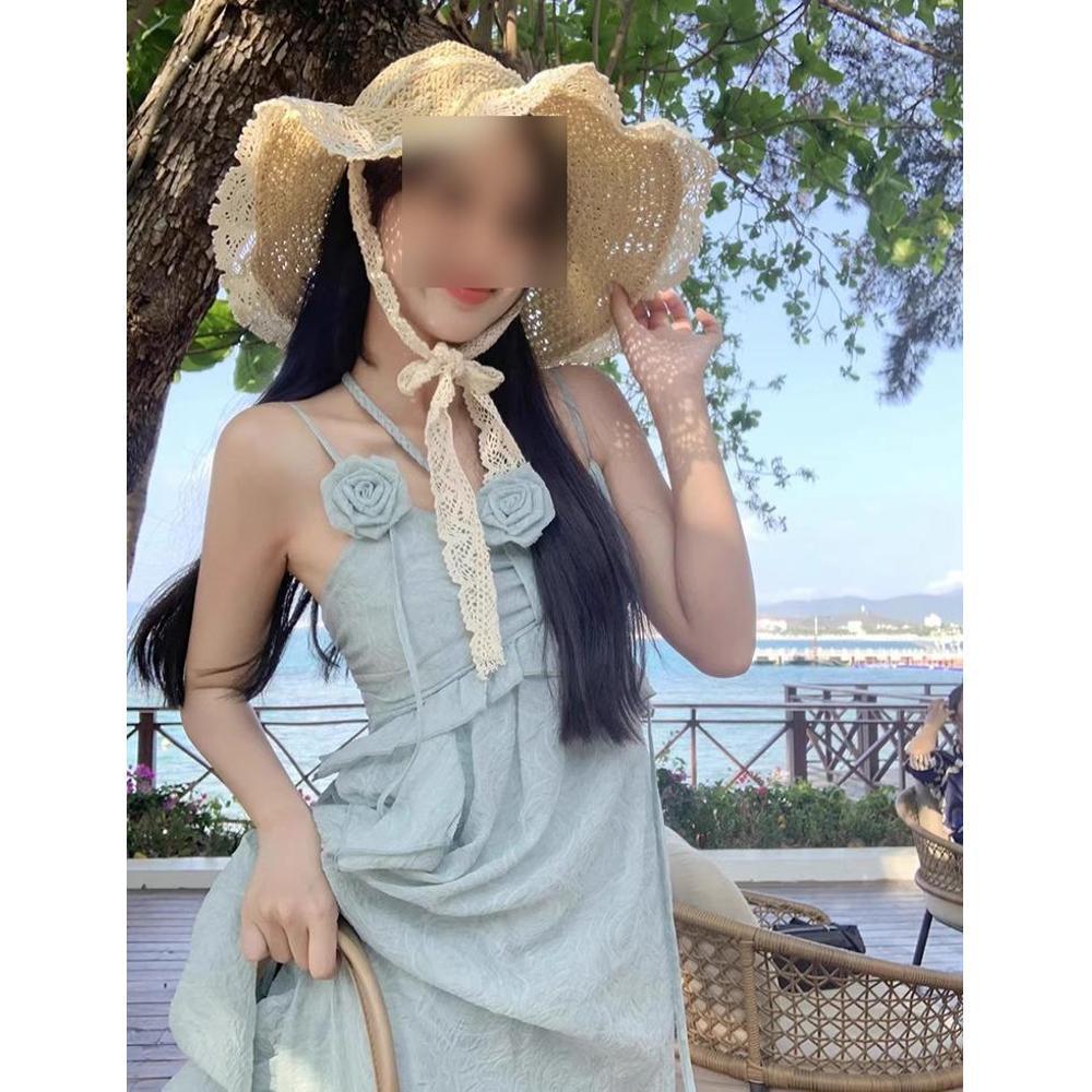 

Women s French Green Backless Rose Summer Dress XL (for 55-60 kg)