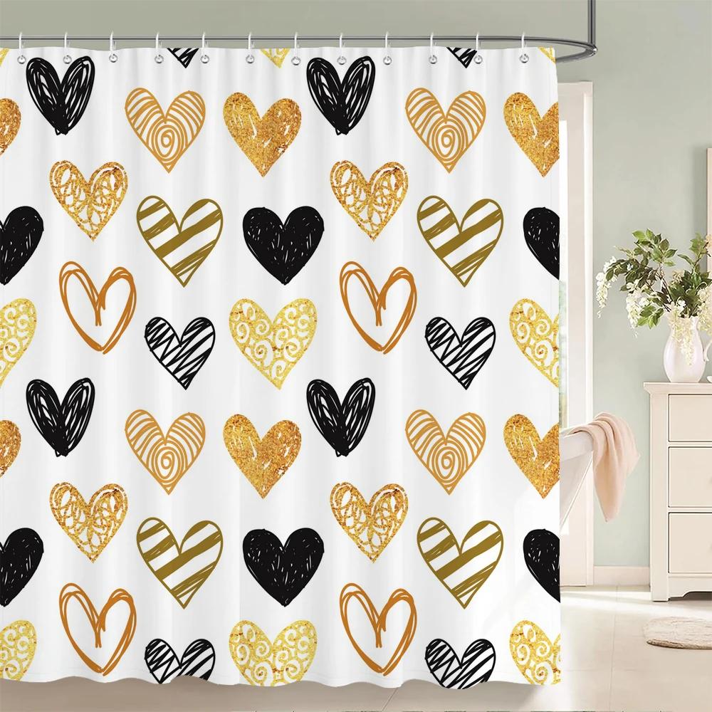 Heart-shaped Pattern Shower Curtain Fabric Shower Curtains for Valentine's day Bathroom Decor Pink Love style Shower Curtains