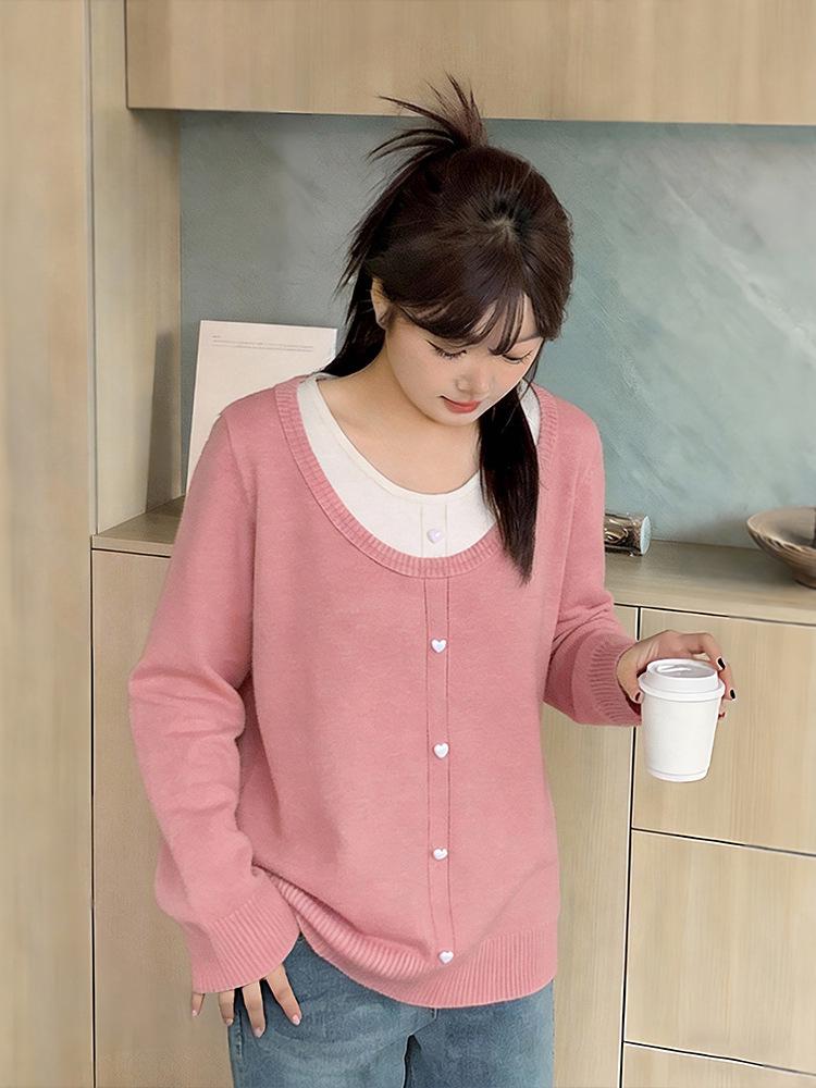Plus Size Sweet Patchwork Knitwear for Women - Spring/Autumn, 130-320 Jin, Age-Reducing Two-Piece Top