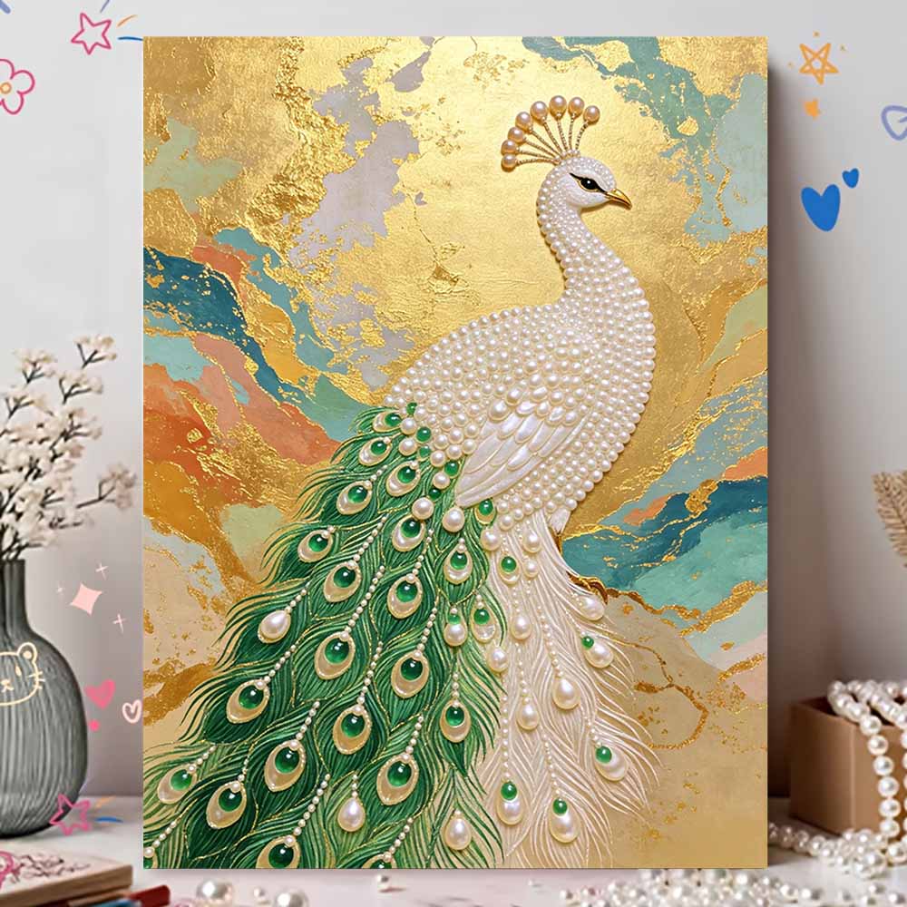 5D Round Pearl Painting Kit Majestic Peacock Pattern DIY Handmade Rhinestone Art Home Interior Decor Gift