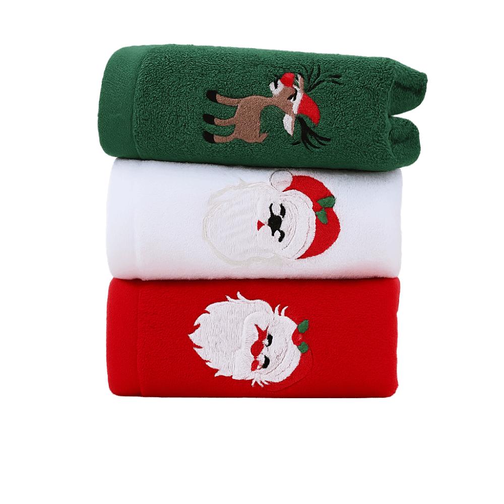 3/4Pcs Quick Dry Merry Christmas Kitchen Towels Soft Cotton Embroidered Christmas Themed Towel Absorbent Santa/Elk
