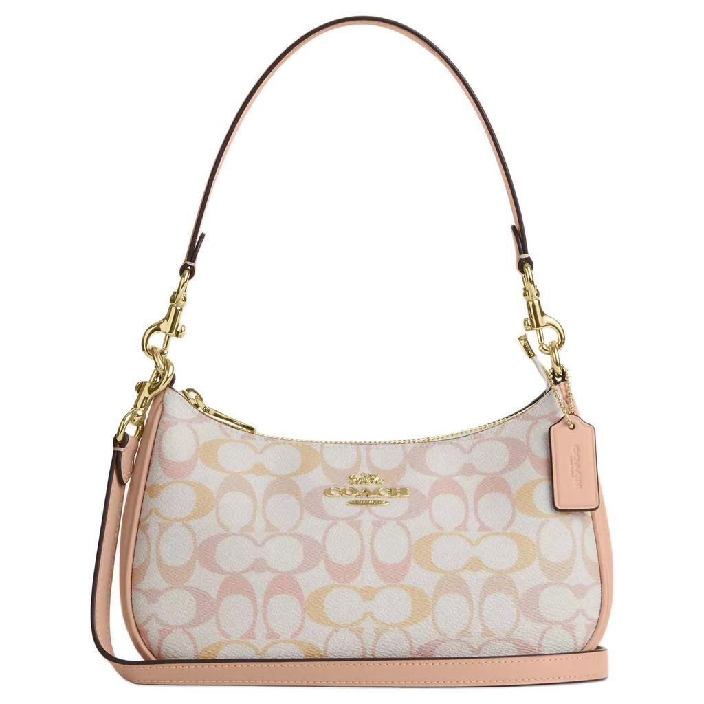 Coach Teri 24 Allover Print Zip Closure Design Coated Canvas And Leather Shoulder Bag Medium Women shoulder bag Pink CDZ05-IMM8C