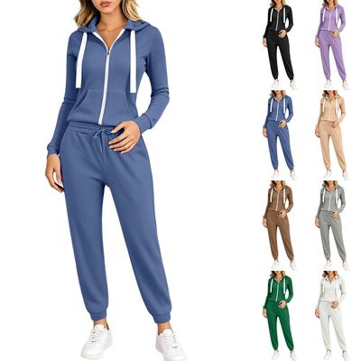 Ensemble de survêtement décontracté pour femme Sweat à capuche zippé avec cordon de serrage et Pantalon de jogging large Ourlet ouvert