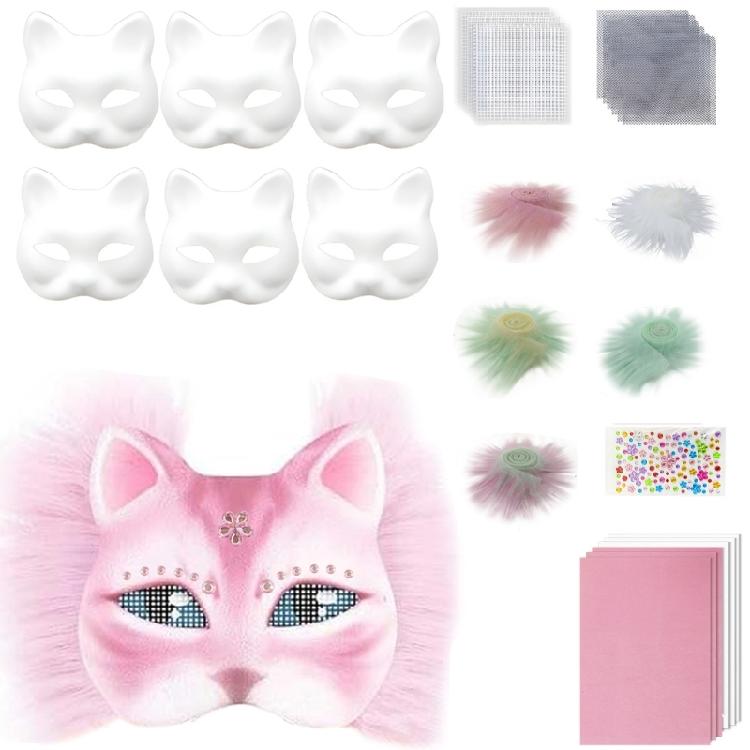 Cats Mask Masquerade Mask Anime Cosplay Mask Hand-Painted Cats Mask with Plush Fabric Blank Mask for Halloween