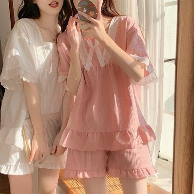 Zomer Paleisstijl Pyjama Dames Loungewear Set Korte Mouwen met Kussen Kleine Lieve Vriendinnen Loungewear Set