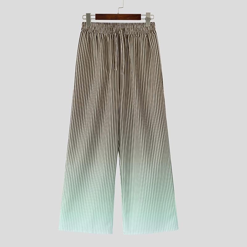 INCERUN Pantaloni Lungi Drepți Casual cu Șnur și Talie Elastică cu Gradient pentru Bărbați
