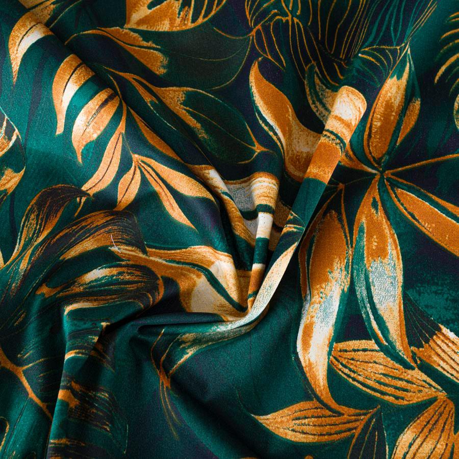 SELVA Green bedding set 220x200 cm - satin cotton, tropical pattern