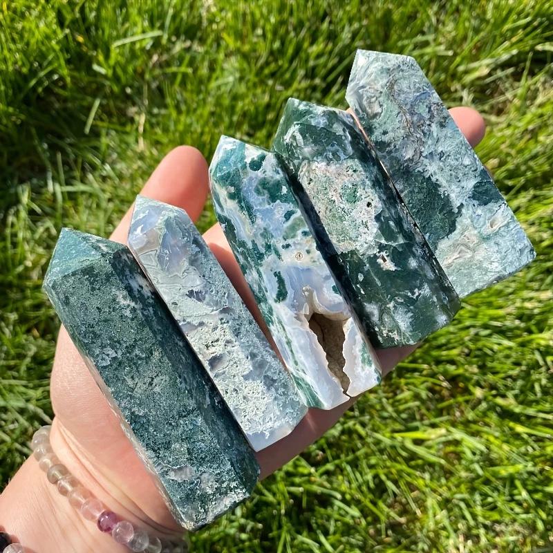 Natural Agate Hexagonal Pillar with Hole - Polished Stone for Home Decoration