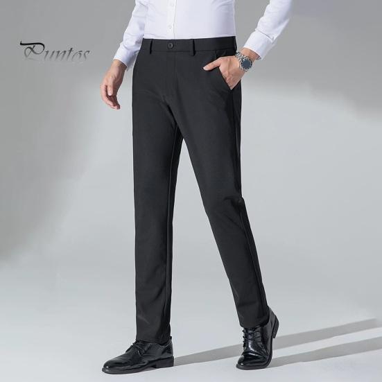 Men's Elastic Suit Pants Thin Straight Leg Trousers Wrinkle Resistant Non-Iron Business Trousers for Office Formal Wear Date