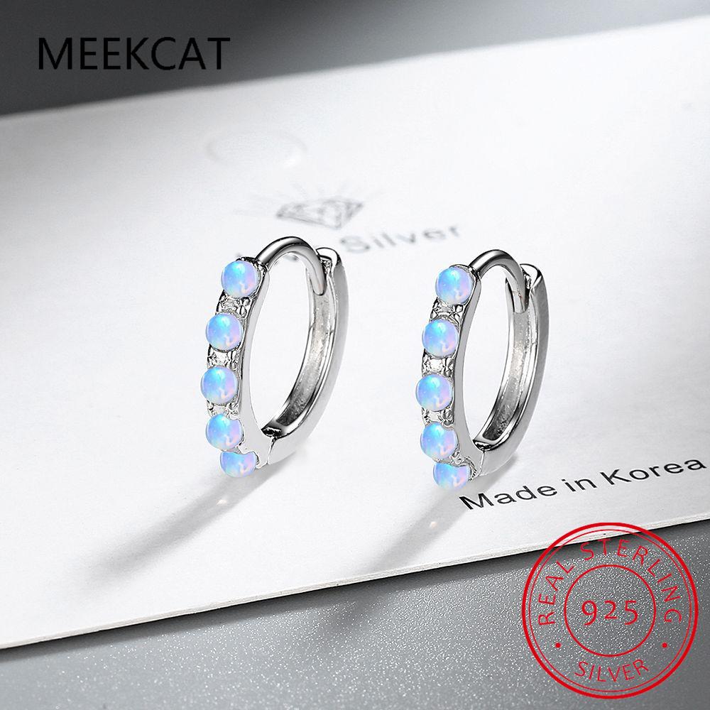 Round Natural Colorful Moonstone 925 Sterling Silver Hoop Earrings for Woman Gemstone Fine Jewelry Huggies Wedding Party Gift