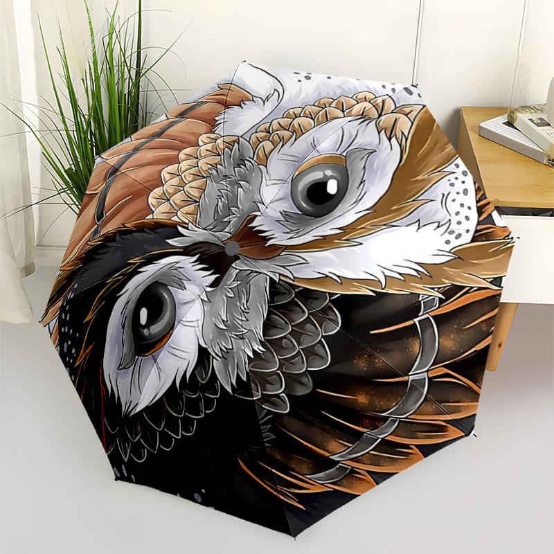 1pc Owl YinYang Automatic Folding Umbrella Compact Lightweight Travel Umbrella with 8-Rib Sturdy Frame, Windproof & Self008