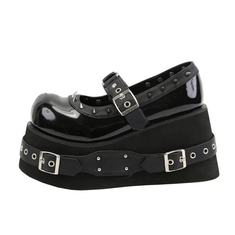 Fashion 2025 Cake Shoes Japan Lolita Denim Cosplay Kawaii Punk High Heels Thick Soled Girl Sponge River Shoes Increase Height Cake Shoes