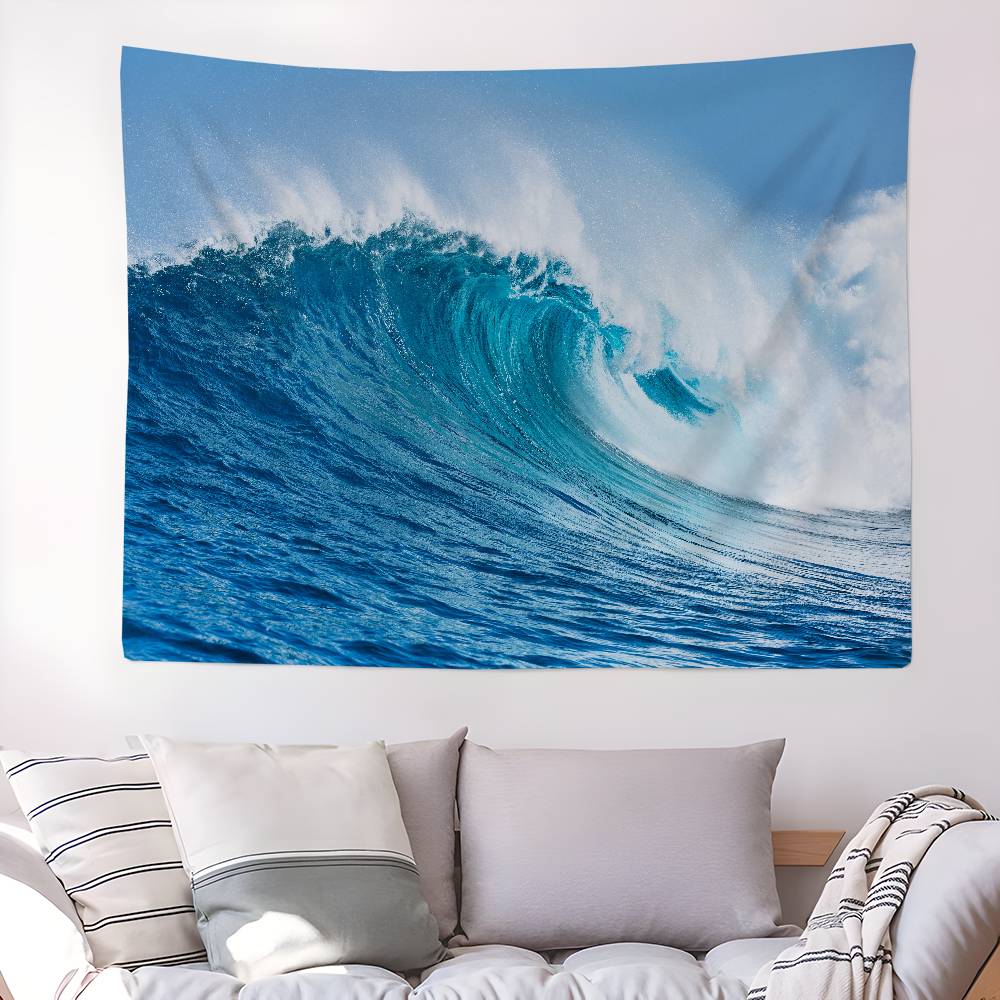 Blue Ocean Wave Hanging Bohemian Tapestry Japanese Wall Tapestry Anime Kawaii Room Decor