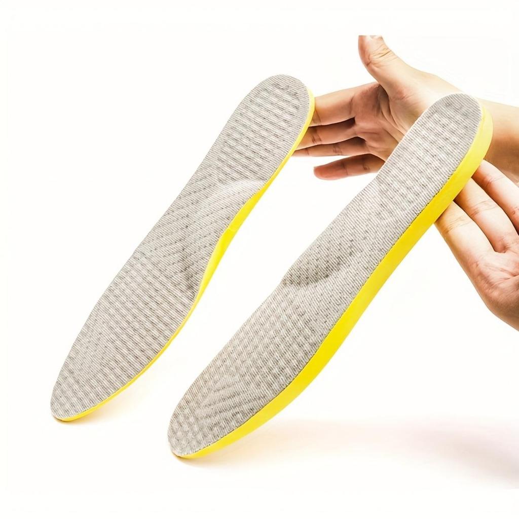 One Pair of O-shaped Leg Correction Insoles for Adults - Shock-absorbing and Breathable Plug-in Design, with Yellow Accents and Textured Surface