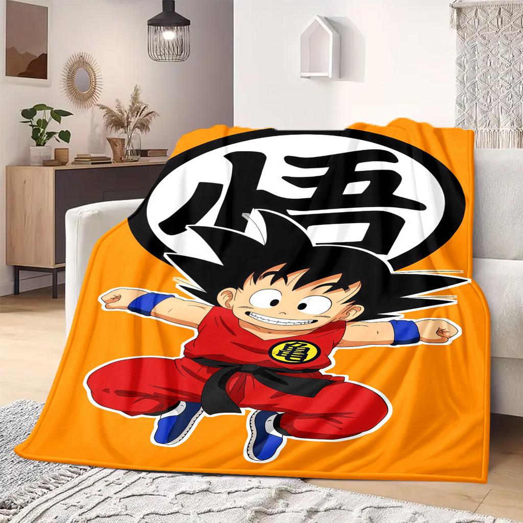 Cute Cartoon Son Goku Print Blanket Warm Comfortable Flannel Blanket Suitable for Bedrooms,Sofas, Beds,Chairs,Travel -QIAO8