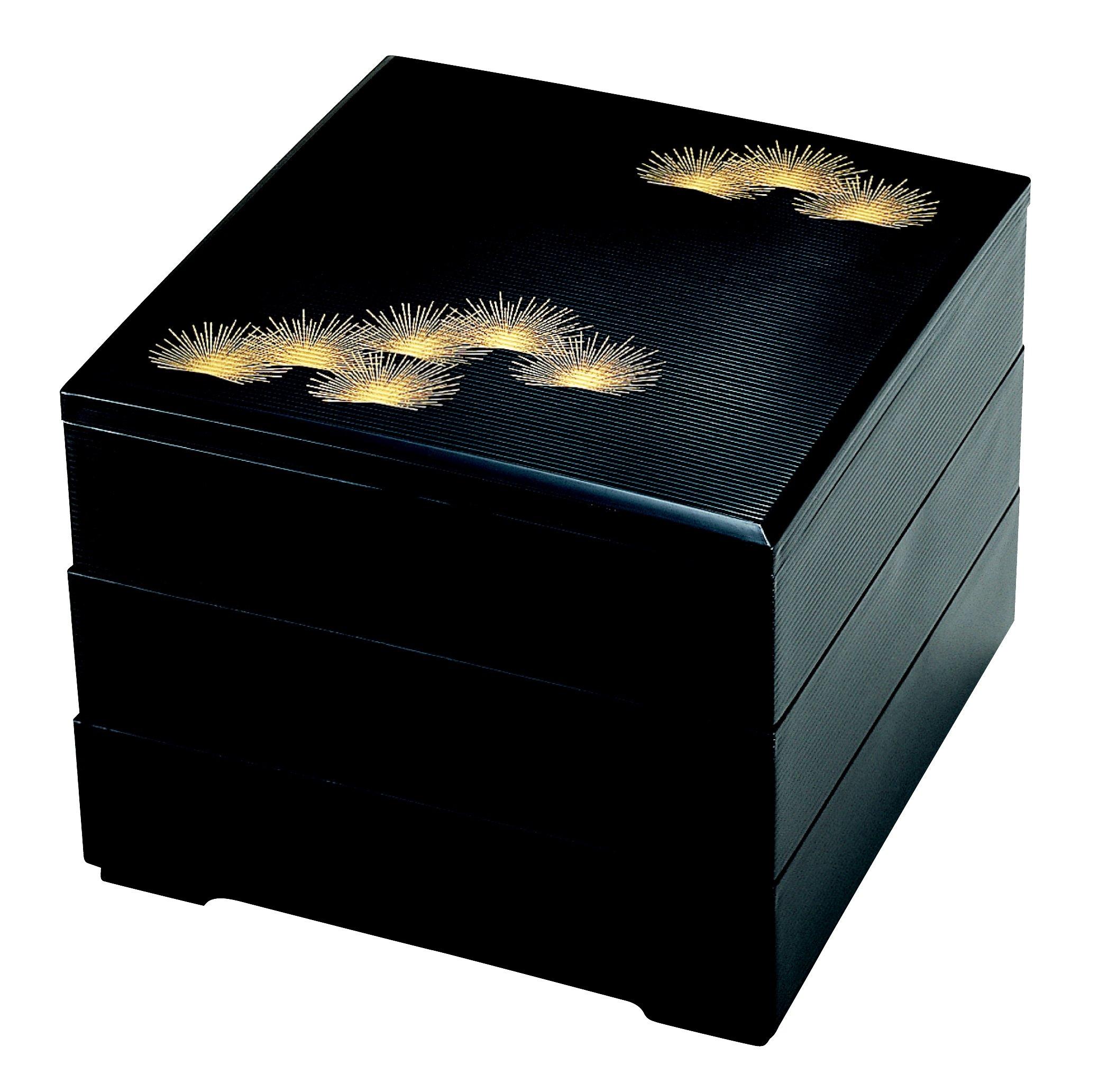 

Wakaizumi Lacquerware, 3-Tiered Box, 7-inch Thousand-Lined, Black, Wakamatsu (Black Interior), H-159-3-A