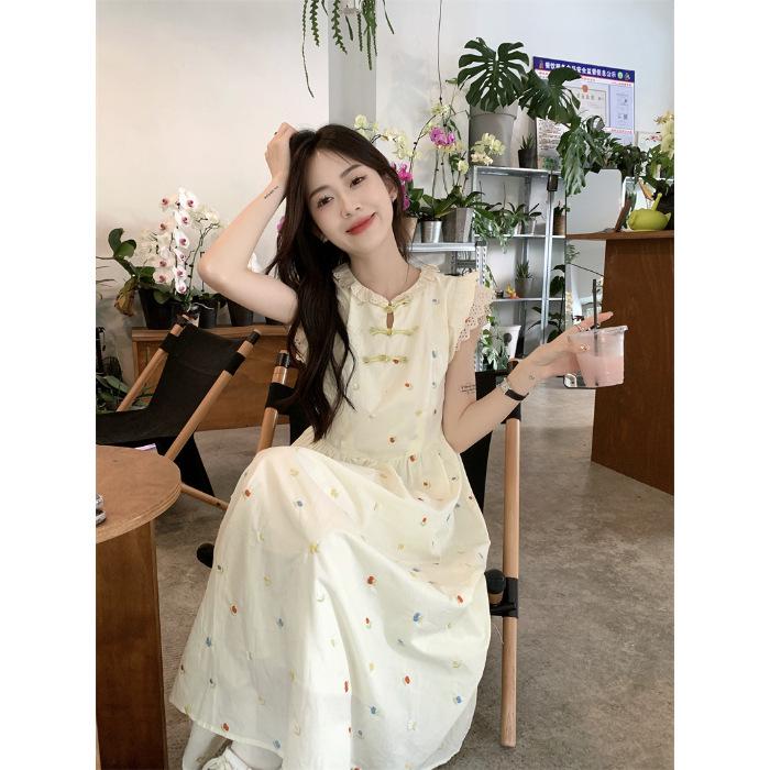 Women s Slimming Mid-Length Sleeveless Floral Dress - Summer 2024 Collection XL