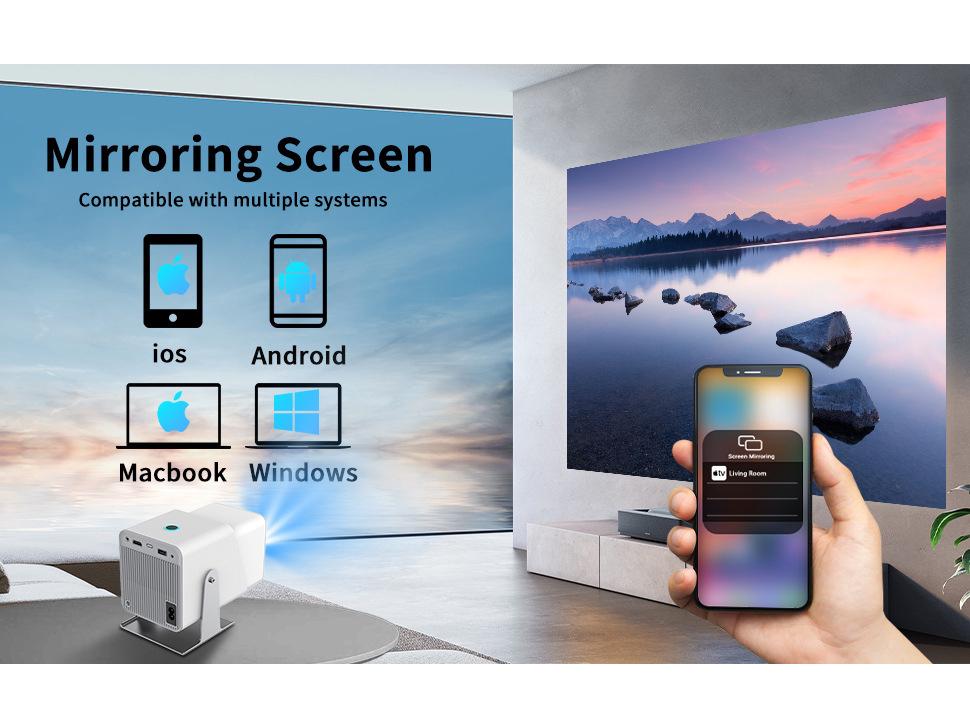 Lebeite Portable Mini HD Projector for Home, Dorm, and Bedroom – Mobile Phone Screen Mirroring with Gimbal Feature