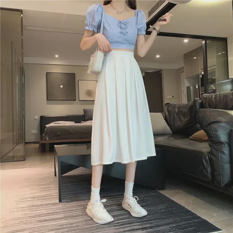 Women's High-Waist Black Pleated A-Line Skirt - Spring/Summer 2023 Korean Style