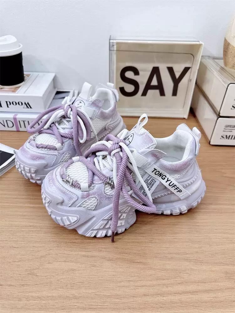 Корейская версия ретро узкие папины кроссовки для девушки 2025 новый универсальный нишевый дышащая сетка взрыв легкий 35 фиолетовый