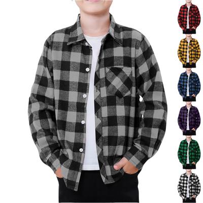 Camisa de Flanela Xadrez de Manga Longa com Botões para Meninos Camisas Casuais Infantis