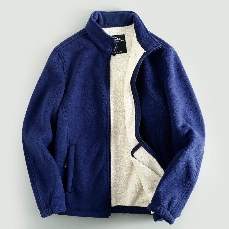 Island Fleece Jacket Composite Velvet ~ Autumn and Winter Thickened Fleece-lined Men's Polar Fleece Outerwear Stand Collar Plus Size Warm Jacket