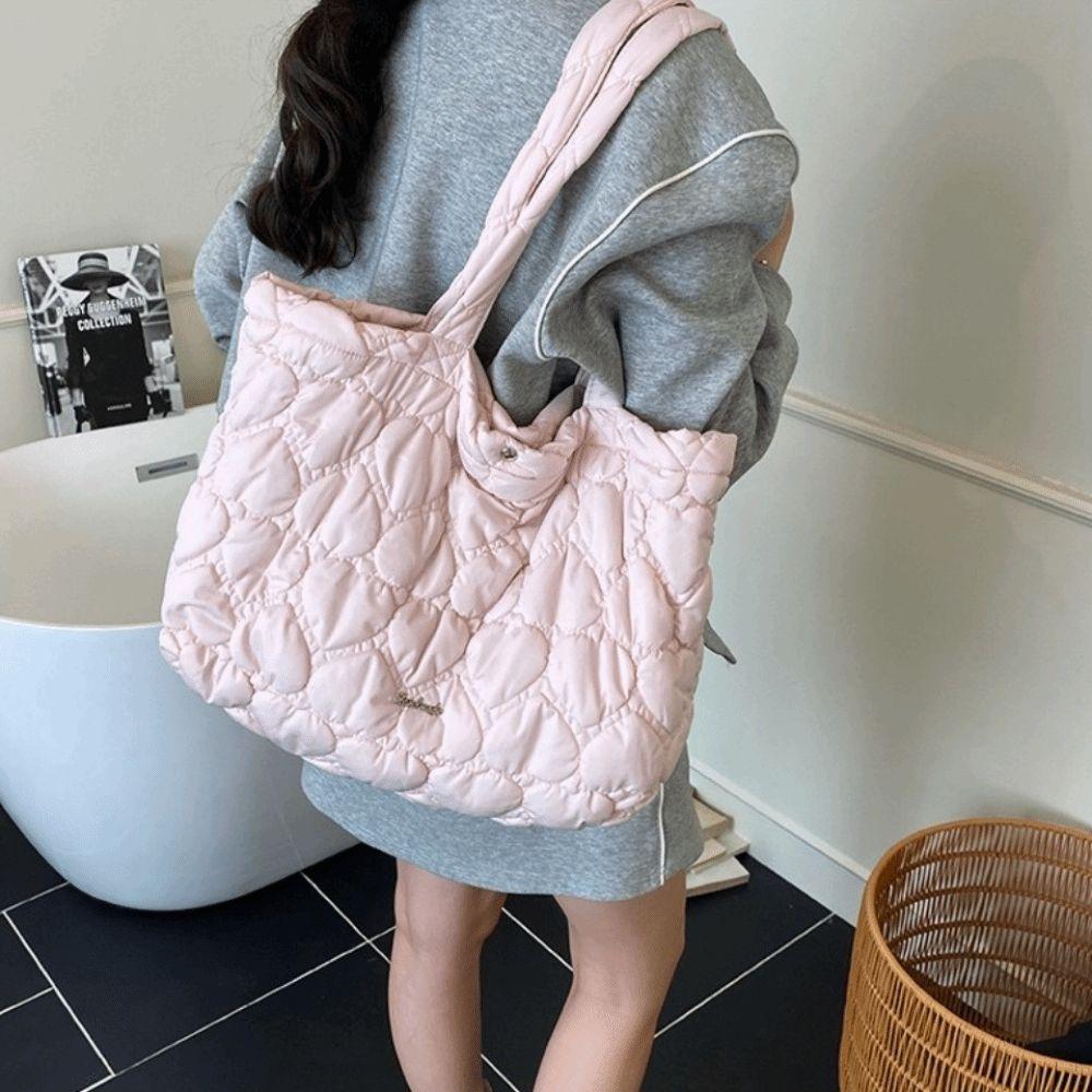 Korean Quilted Heart Bag Solid Color Women's Handbag Trendy Puffy Tote Bag Underarm Bags