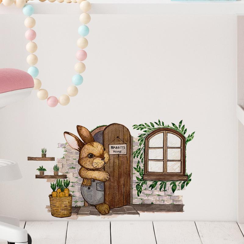 Cartoon 3D Painted Bunny Wall Sticker Home Bedroom Kids Bedroom Valentine'S Day Home Wall Corner Decoration Wall Stickers