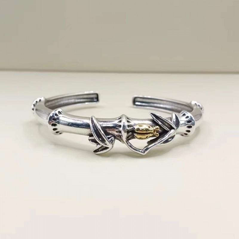Vintage Bamboo Open Cuff Bracelet Men Women Retro Plated Adjustable Unisex Jewelry Copper Plated Silver