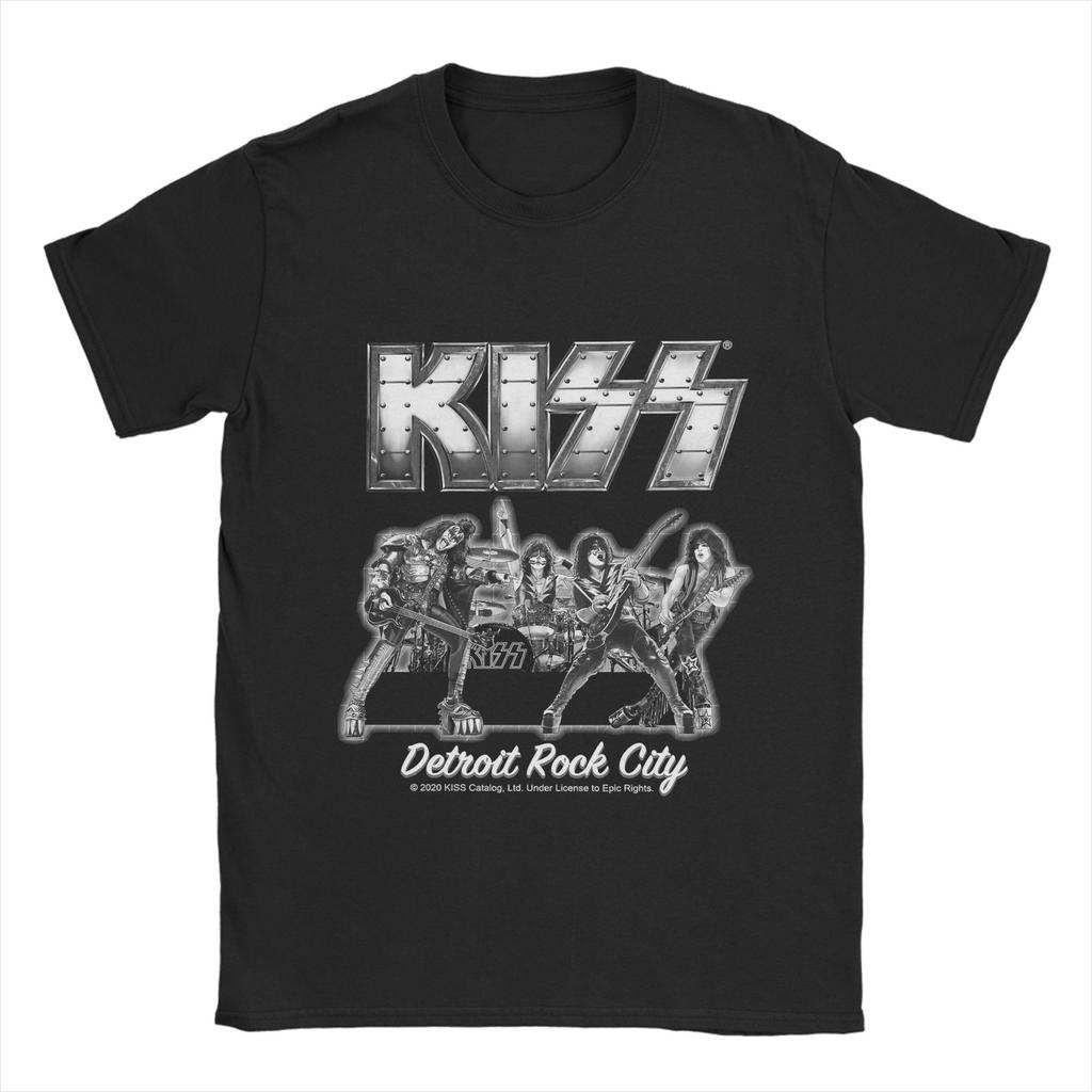 Men T-Shirt KISS Band Rock Funny 100% Cotton Tee Shirt Short Sleeve T Shirt Round Neck Tops Plus Size